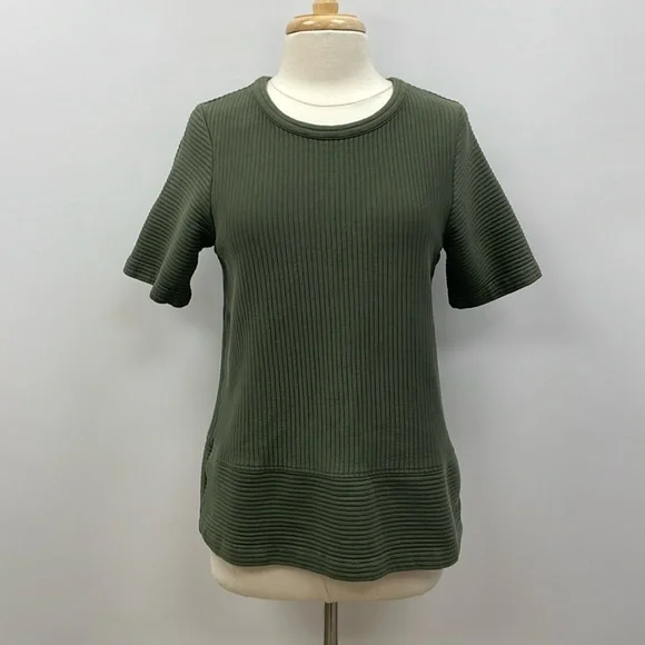Boden Hattie Ribbed Knit Crewneck Short Sleeve Relaxed Shirt Green 12 - Picture 1 of 8